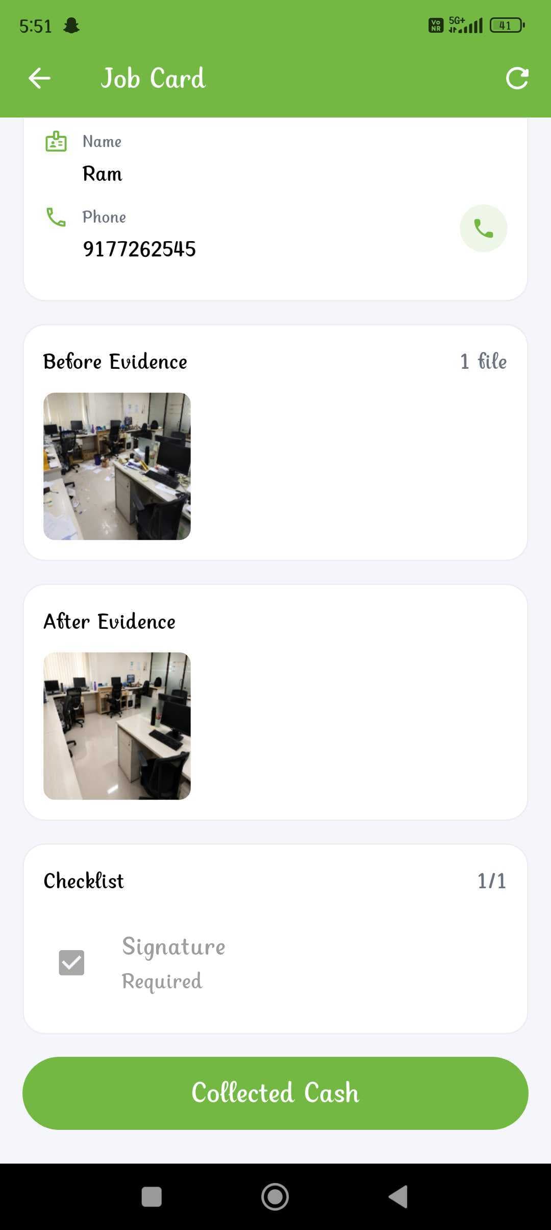 Before and after job evidence in FacilityPro