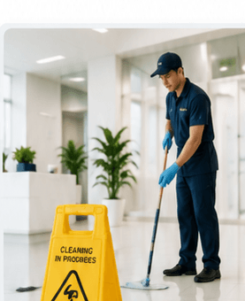 Professional cleaner carrying out a commercial cleaning service