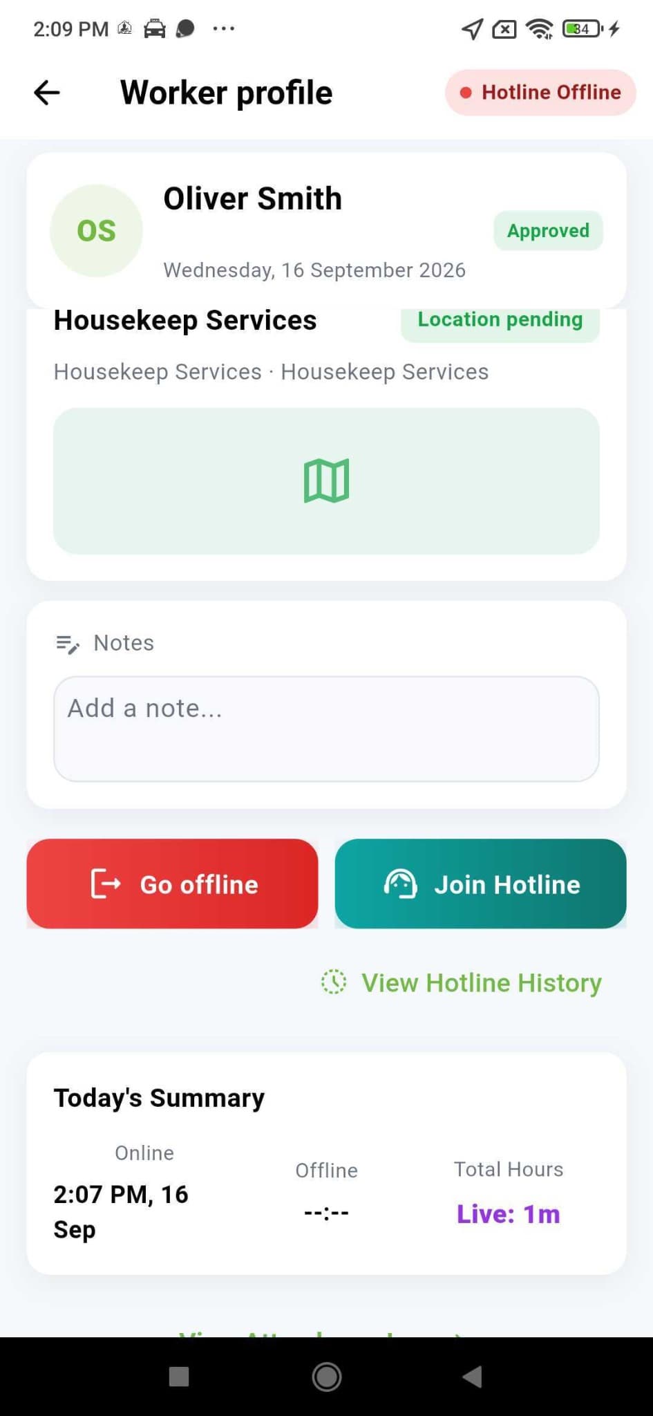 FacilityPro worker profile and attendance screen
